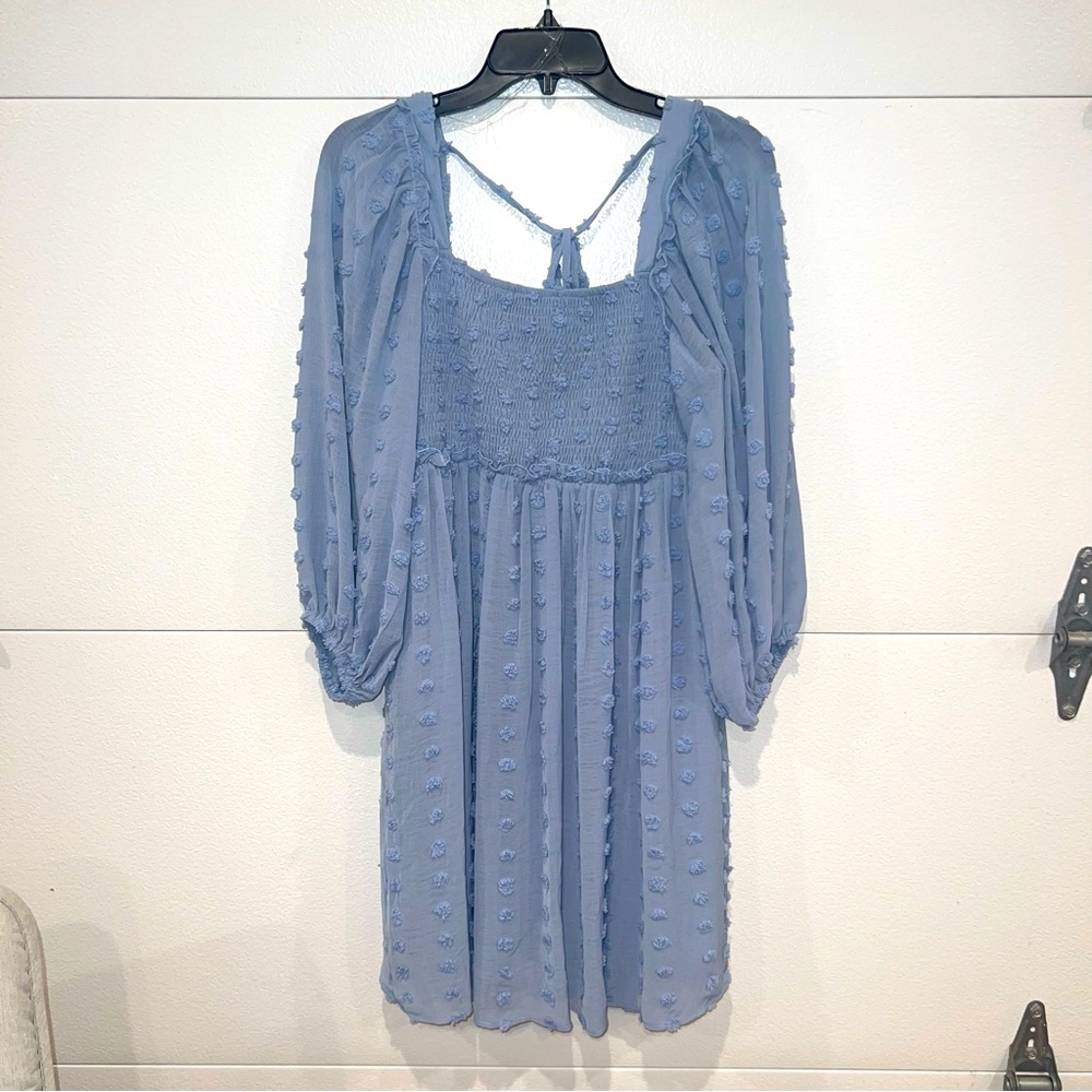 LISTICLE TEXTURED DOT SMOCKED SQUARE NECK CHIFFON DRESS SIZE MEDIUM